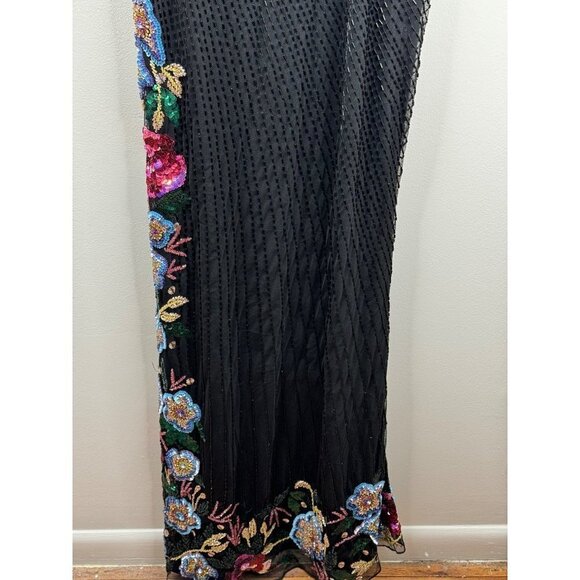 Mac Duggal Floral Slit Fully Beaded V Neck Gown Maxi Dress 5238 Black Size 2 NWT - Picture 7 of 8